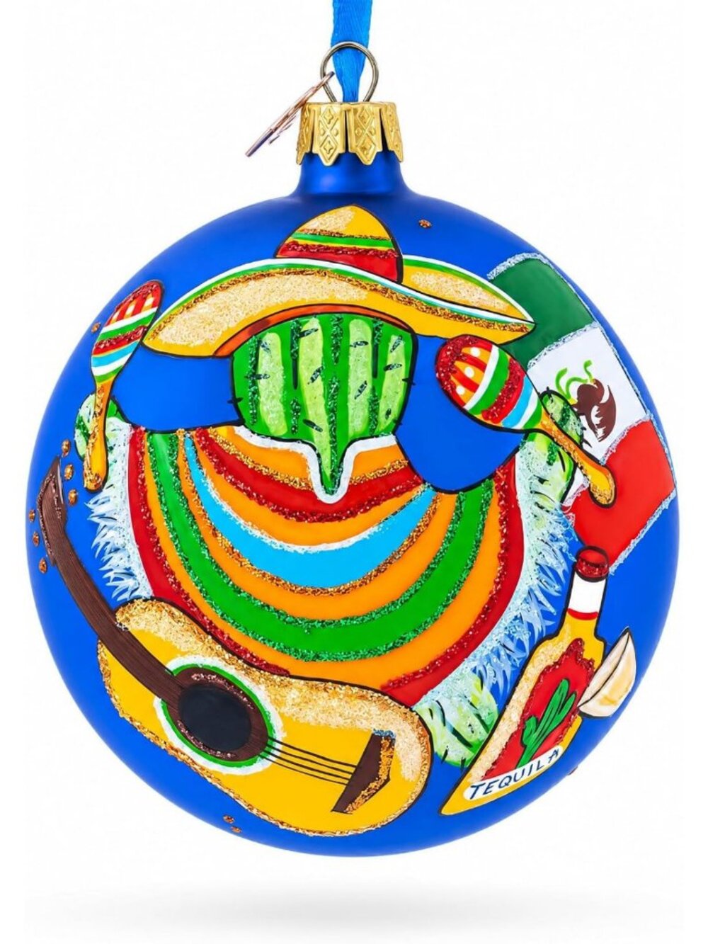 Handcrafted 4" Glass Ball Christmas Ornament - Festive Mexico-Inspired Decor